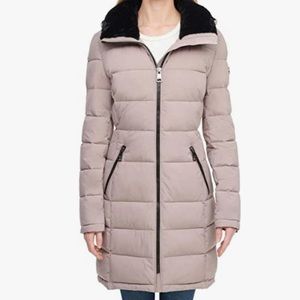 Andrew Marc long puffer coat in purple